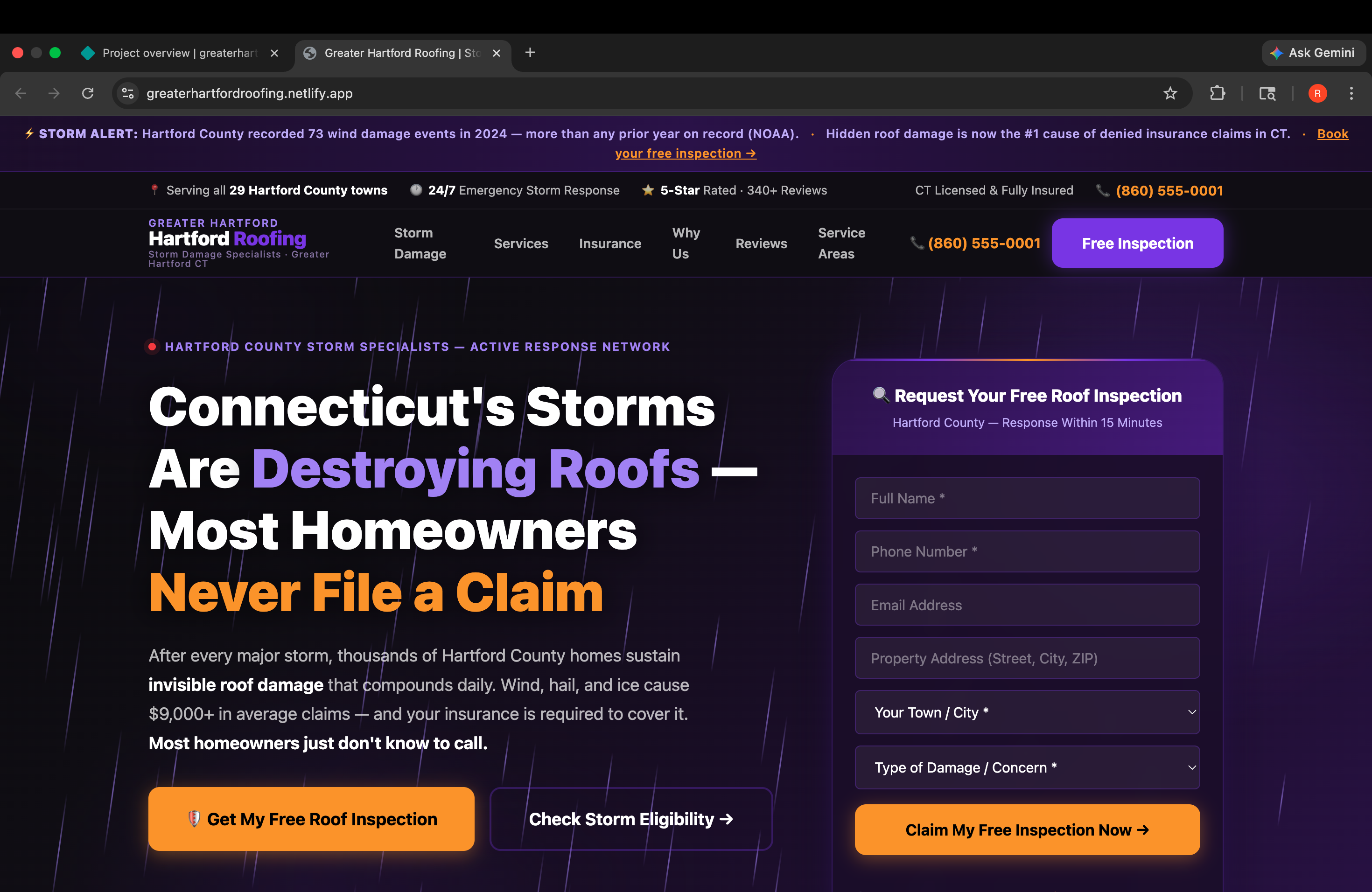 Insurance Claim Roofing Website