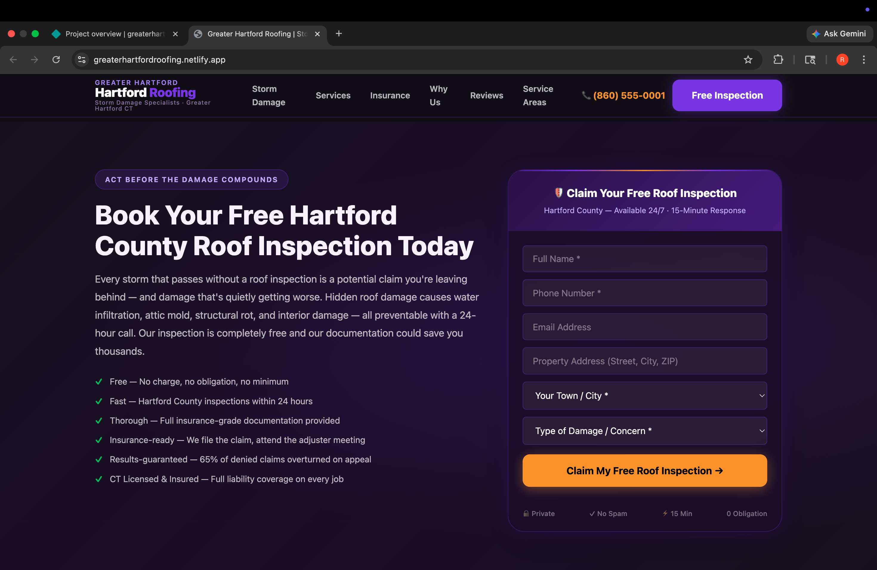 Insurance Claim Roofing Website
